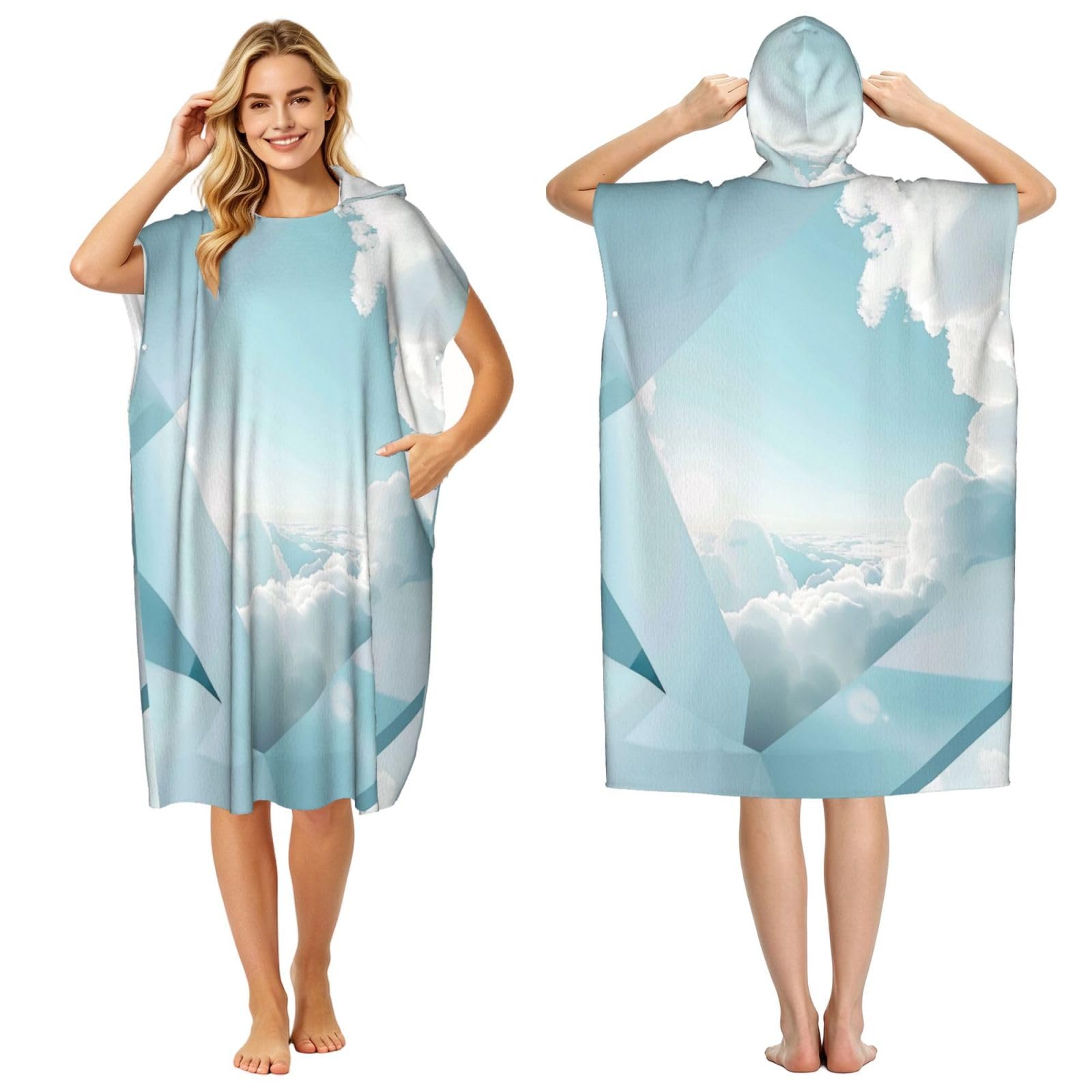 DTHKJNLSF White Cloud Adult Hooded Beach Poncho Towel