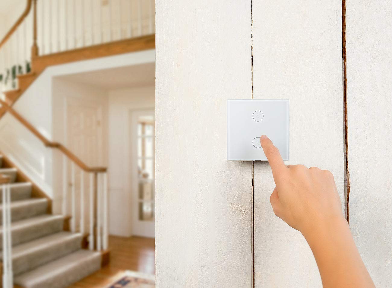 Luminea Home Control Taster: 2er-Set Touch-Doppel-Lichttaster, komp. zu Alexa & Google Assistant (Touch Lichtschalter, Smarthome Lichtschalter Alexa, Fernbedienungen)