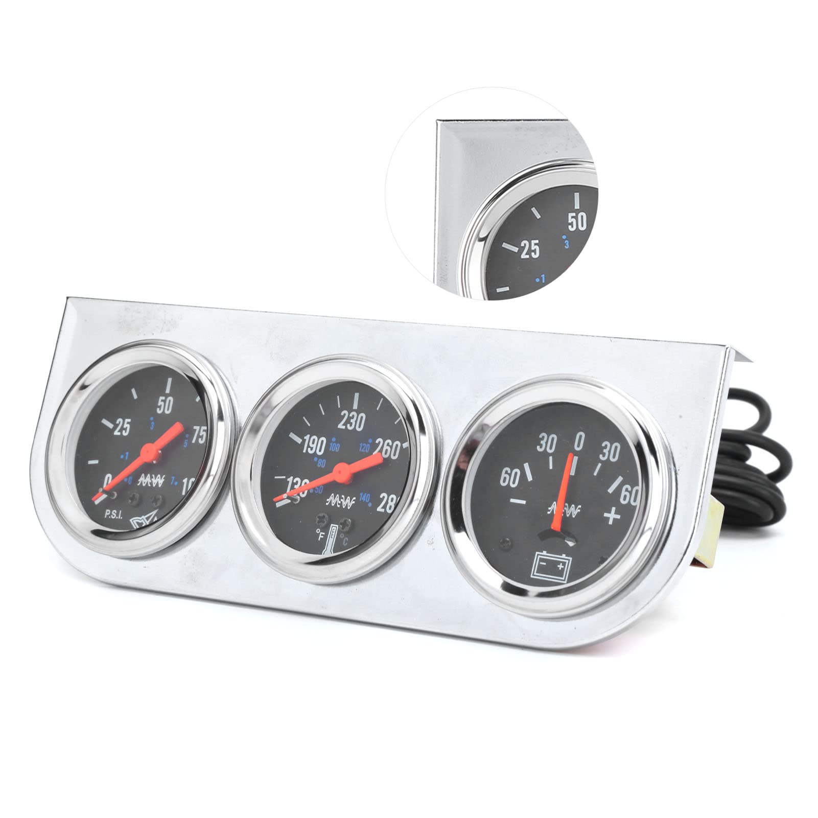 Juego de Medidor Triple de 2 Pulgadas con Temperatura del Agua, Presión de Aceite y Medidor de Amperios para Automóvil, Barco, Camión de 12 V, Esfera Negra, Puntero Rojo