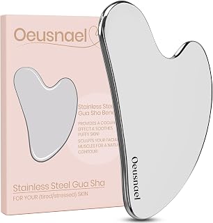 Oeusnael Stainless Steel Gua Sha Tool - Lymphatic Drainage Facial Massager for Jawline Sculpting, Puffiness Reduction & Body Care with Pouch