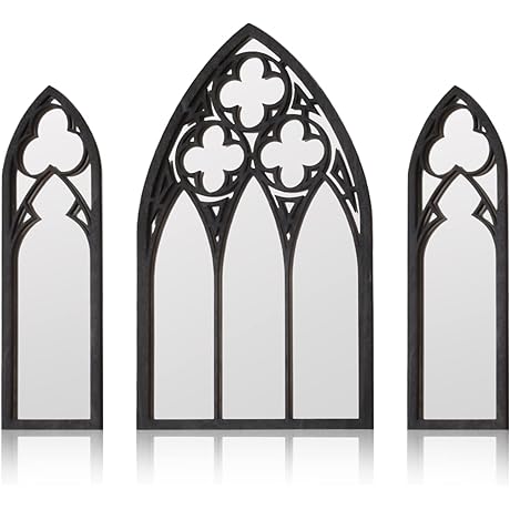 Gothic Wall Mirrors: Cathedral Arch Spooky Decor (Set of 3)