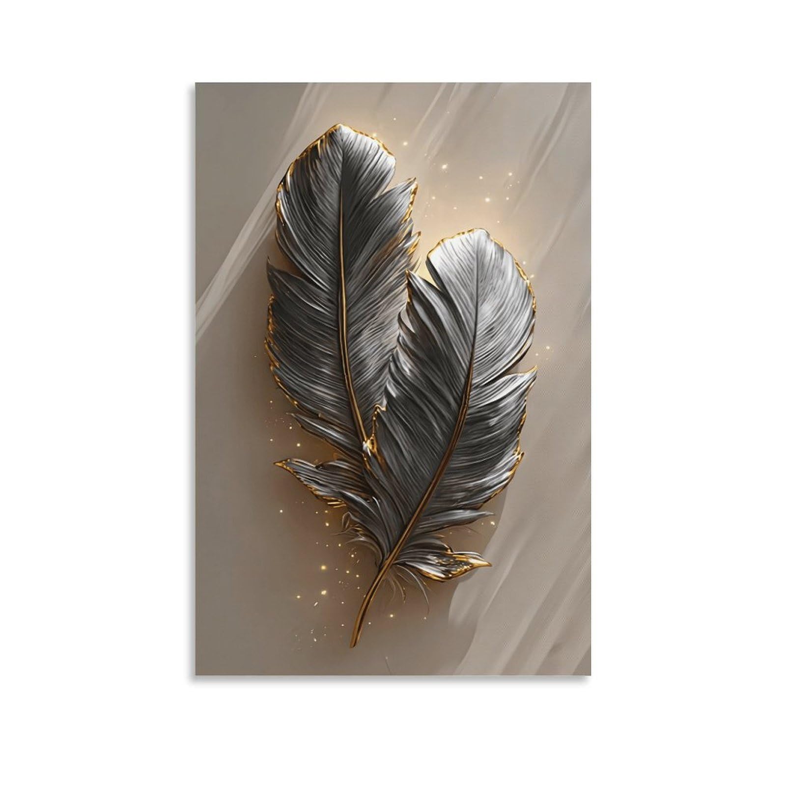 XPASHIQWC Black & Gold Feathers Wall Decor Poster Giclee Canvas Prints Modern Wall Art Picture Wall Hanging for Living Room Home Decorations 20x30inch(50x75cm)