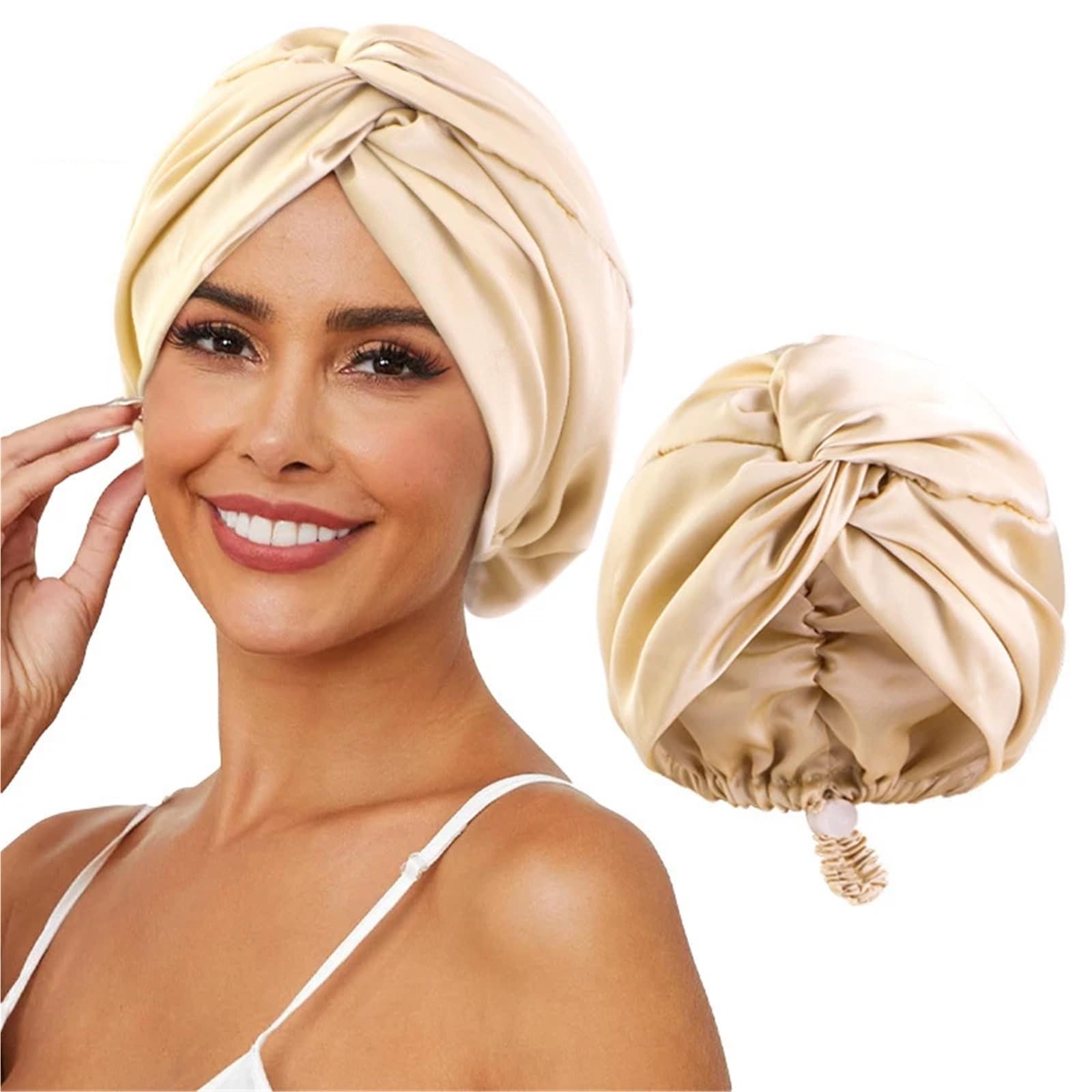 Cofano In Seta Cappello turbante in seta tinta unita for donna Berretto morbido da notte for dormire Berretto in raso for la cura dei capelli Avvolgere il berretto Foulard Regolare il copricapo twist