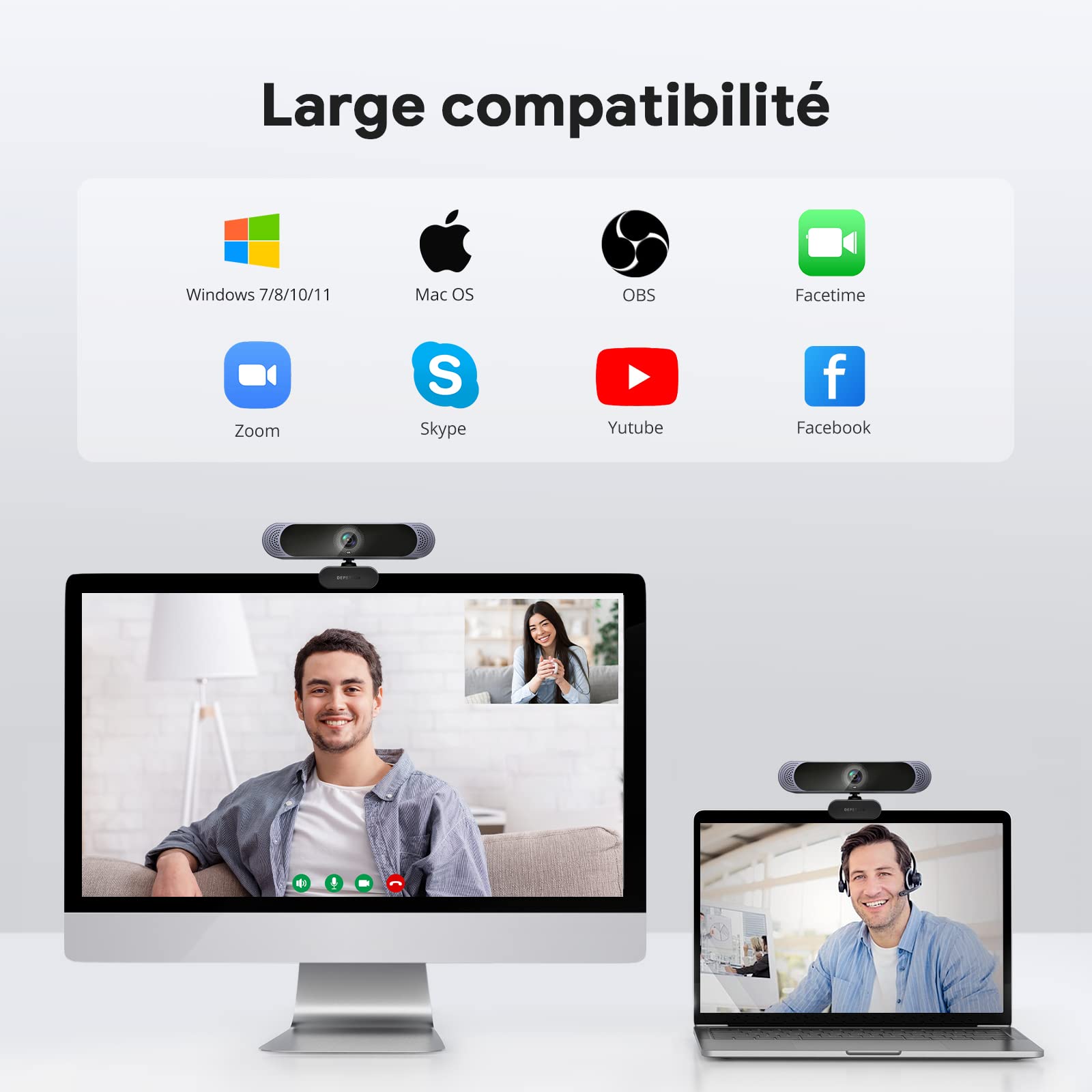 DEPSTECH Webcam 4K, Webcam PC Ultra HD avec Capteur 1/2.55", Double Micro Antibruit, Zoom Numérique 3X, Télécommande, Camera Streaming 8MP Autofocus pour PC Portable Mac, Appel vidéo, Zoom, Skype