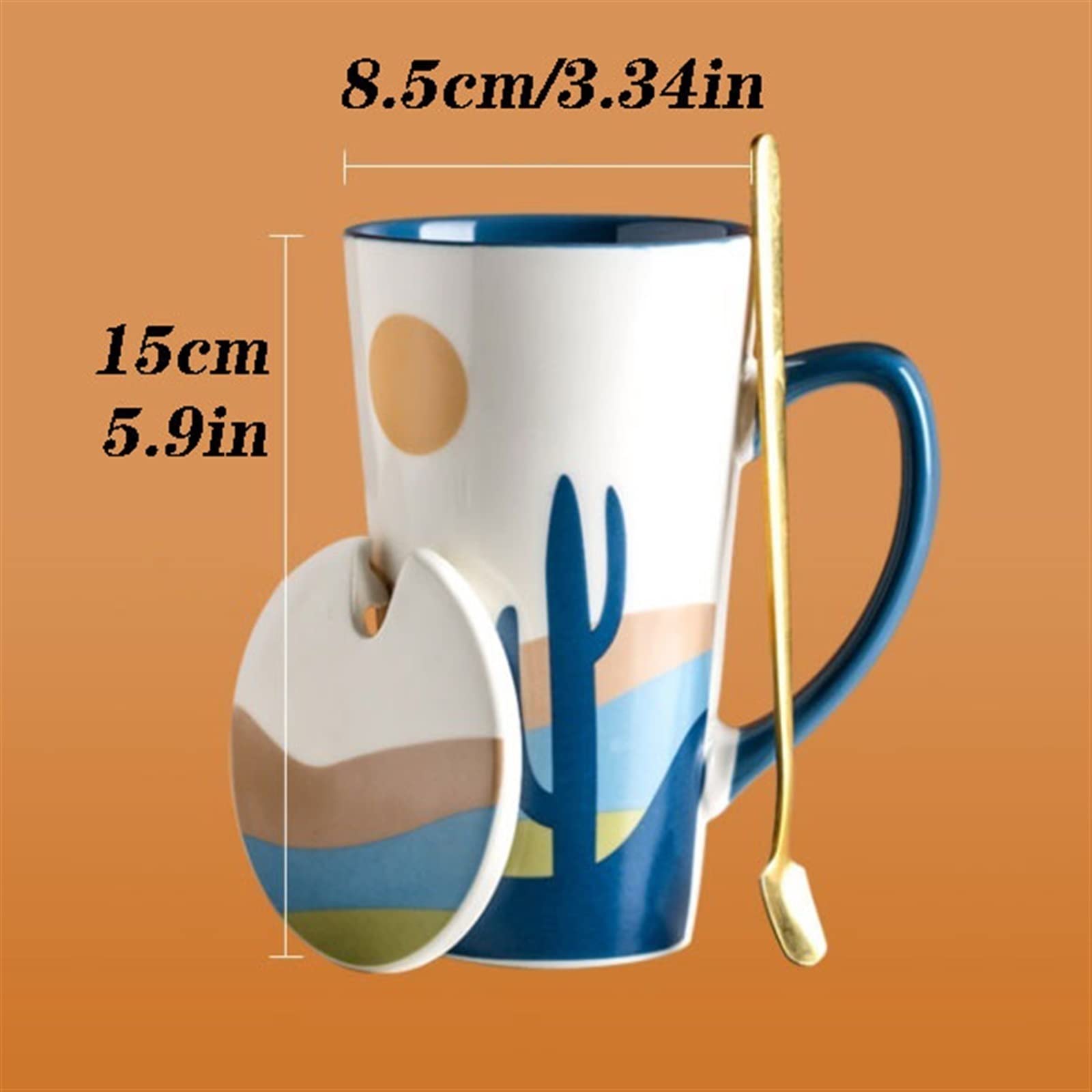 Kubek do picia 500 ml, duży kubek z pokrywką, łyżeczka, kubek do mleka, kubek do kawy, kubek z porcelany kostnej, kubek do wody biurowej, kubek do kawy (D) (C)