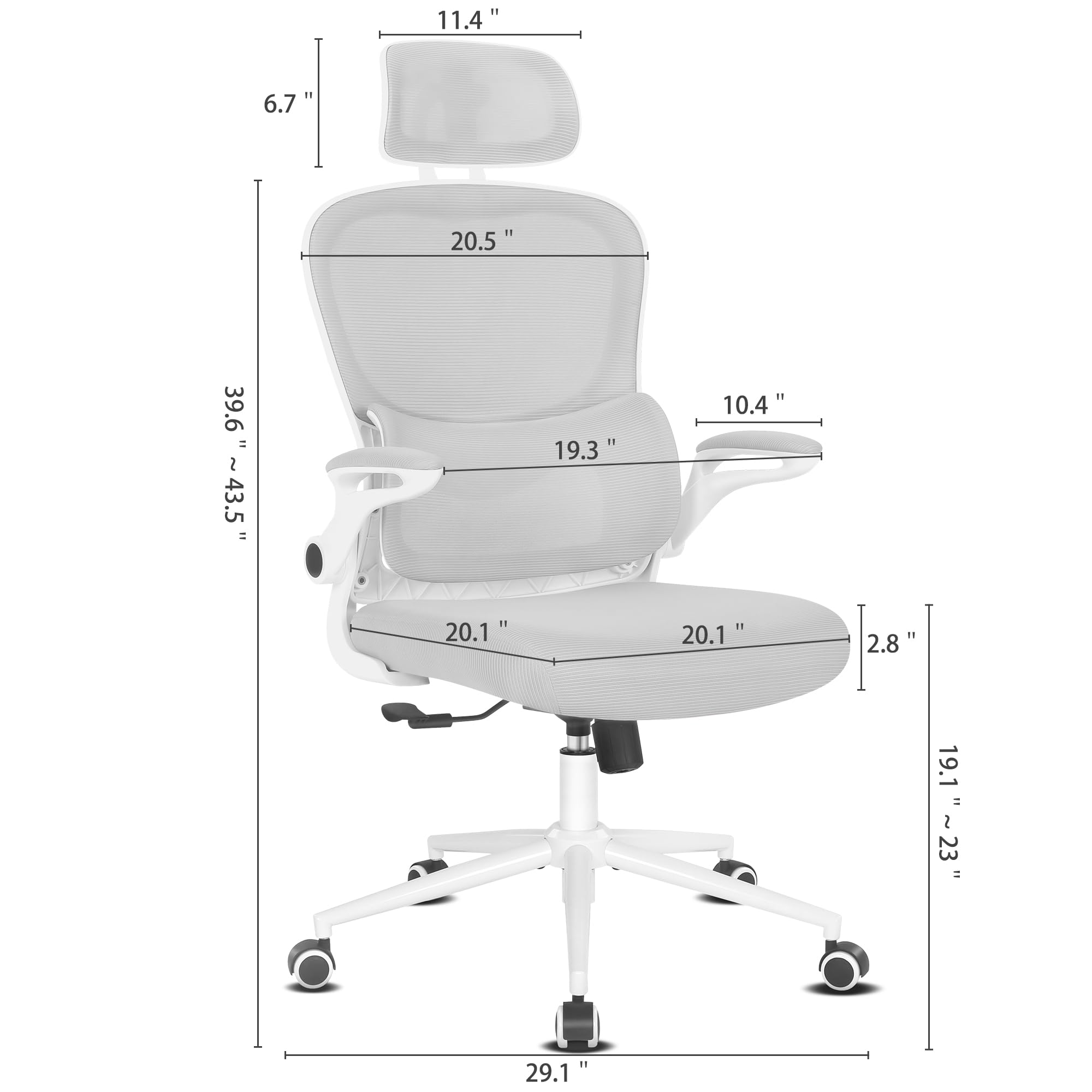 Misolant Ergonomic Office Chair, Desk Chair with Lumbar Support, Mesh Office Chair Ergonomic Chair with Adjustable Headrest and Flip-up Armrest, Comfortable Office Desk Chair
