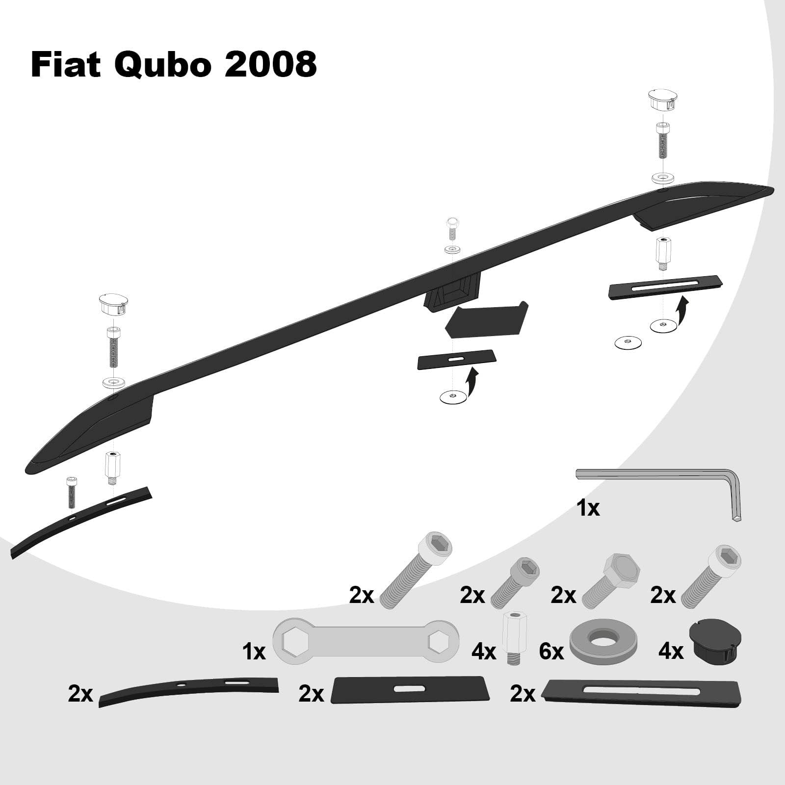 Barres De Toit Aluminium Farad SIME Pour Fiat QUBO (2008+) - Montage Sur Rails Hauts, 100kg
