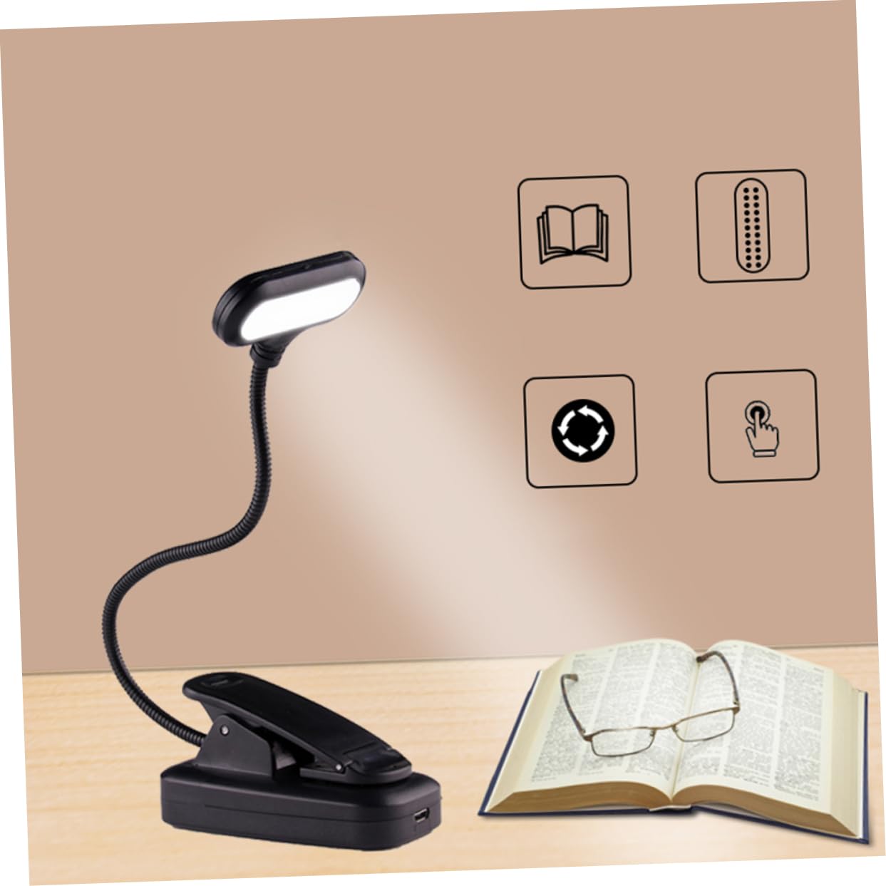 LALAFINA LED USB Charging Reading Light with Adjustable Gooseneck Clip Book Lamp for Students Bright LED Spotlight for Reading Bed Office and Camping Activities
