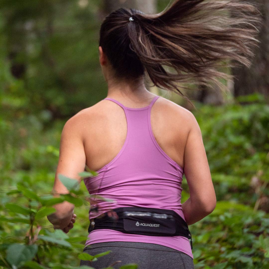 AquaQuest Kona Running Belt - Water Resistant Zipper Pouch - Comfortable, Adjustable, Lightweight - Waist Pack for Phone, Money, Keys - Black