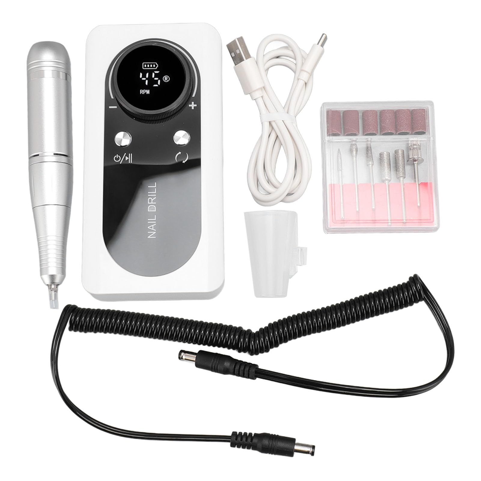 Rechargeable Electric Nail Grinding Machine ,45000rpm Speed Electronic Manicure Pedicure Tool Set including Nail Drill for Nail Polishing