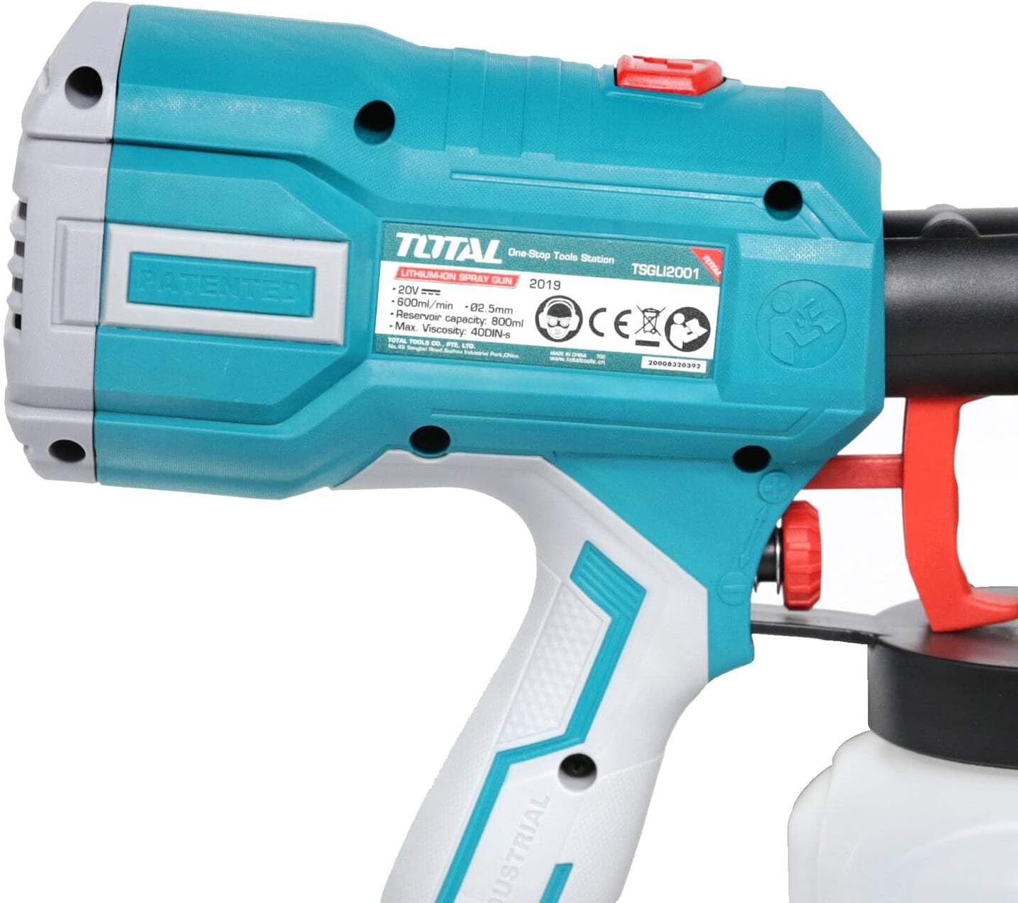 Lato view of the spray gun showing controls