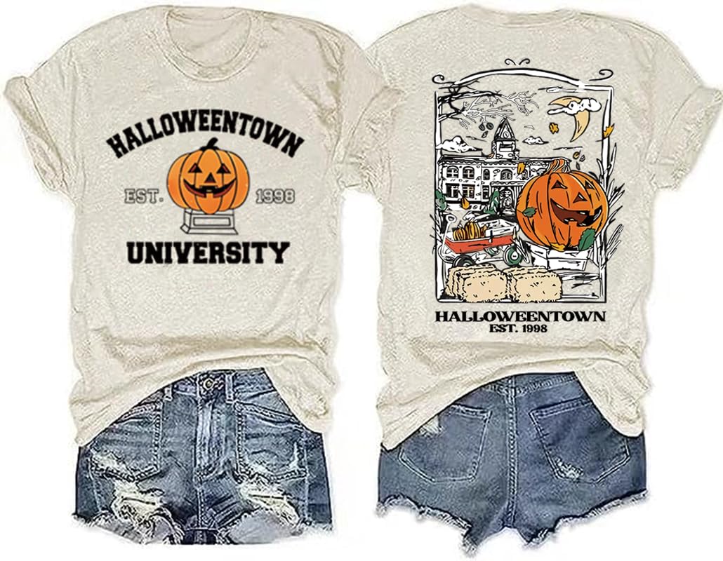 Halloweentown University T-Shirt for Women Fall Pumpkin Shirts Funny Halloween Thanksgiving Gift Tops