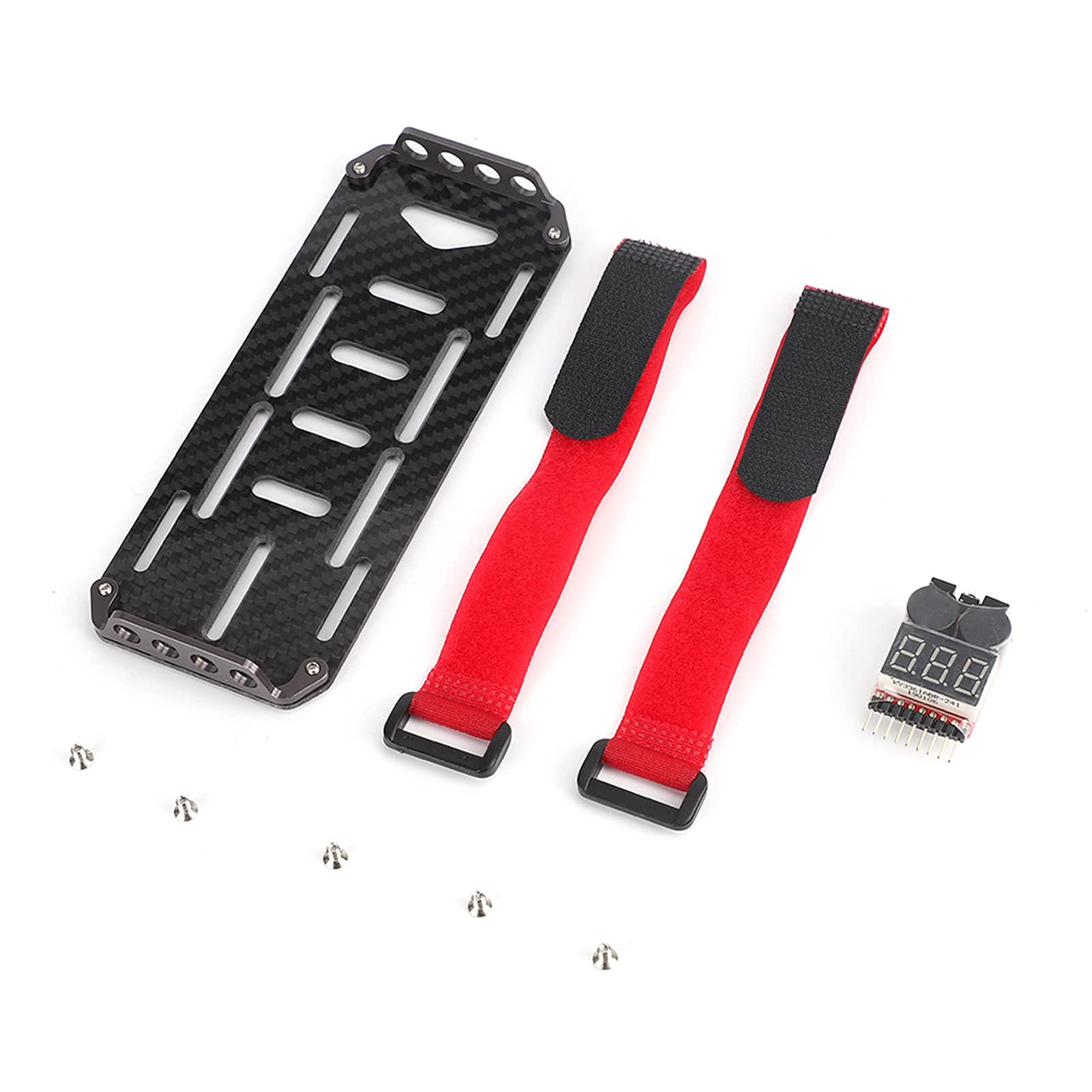 VGEBY1 Support de Batterie, Adaptateur de Plaque de Batterie en Fibre de Carbone à Dégagement Rapide pour Voiture sur Chenilles RC 1/10 RC avec Testeur d'Electricité