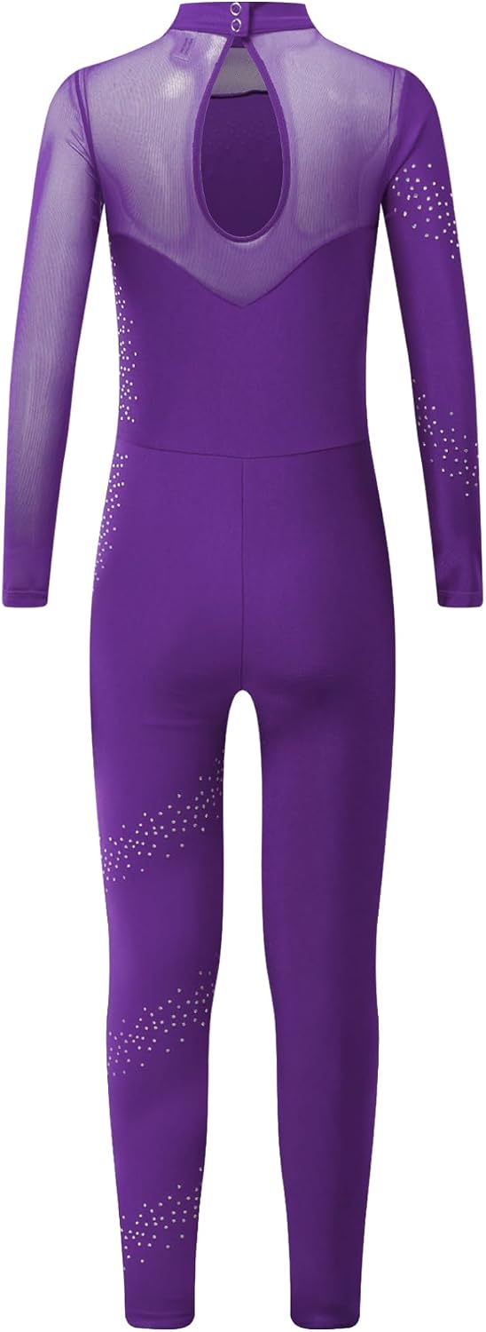 Kids Girls Long Sleeve Gymnastics Leotard Full Body Figure Skating Unitard Bodysuit Ballet Dance Outfits