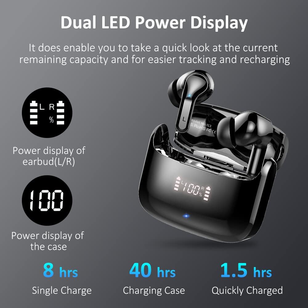 Ordtop Wireless Earbuds, 2026 Bluetooth 5.4 Headphones NEW Ear Buds Black — Amazon image 4