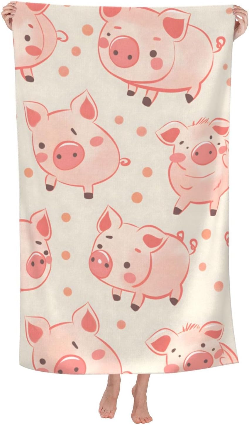 Cartoon Pig Beach Towel 31inx51in, Farm Animal Sand-Free Microfiber Bath Towel Ultra Soft Quick Dry Pool Towel Absorbent Towel Lightweight Towel for Swimming Bathroom Decor