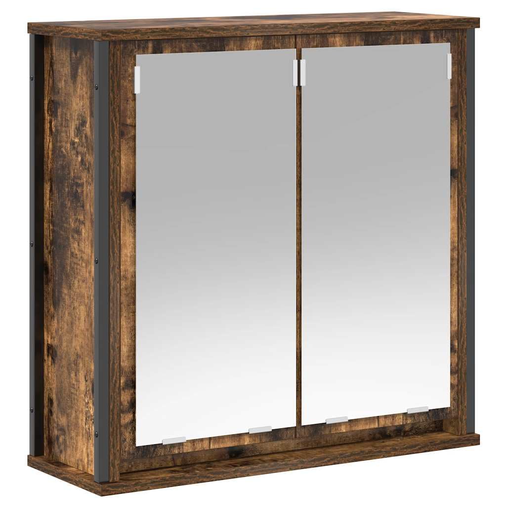 Szafka ścienna łazienkowa z lustrem, dąb wędzony, 60 x 21 x 60 cm, materiał drewnopochodny, wszechstronne przechowywanie, oszczędność miejsca, na kosmetyki