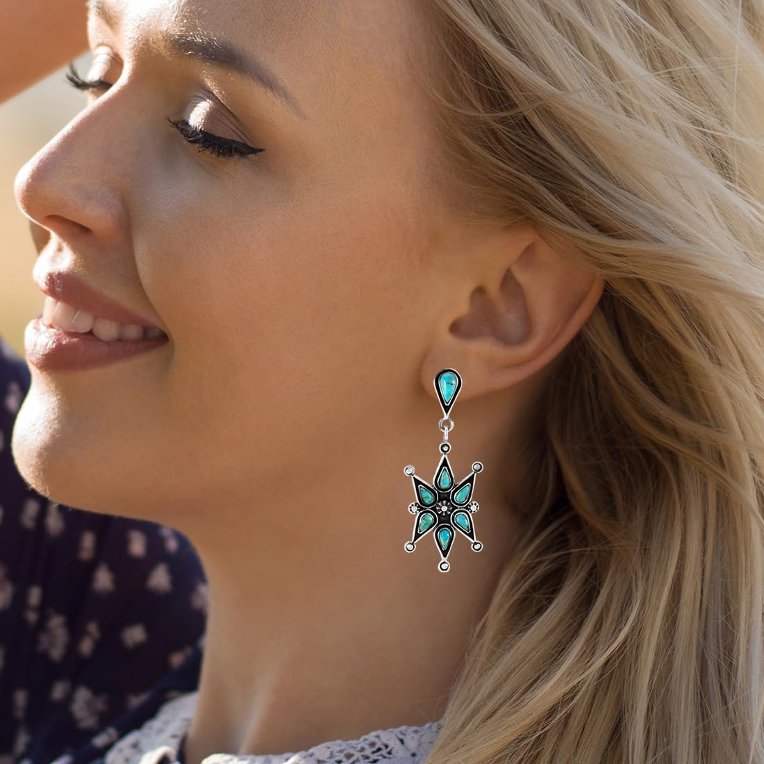 Turquoise Earrings 925 Sterling Silver & Genuine Gemstones (Choose Color) - Image 2