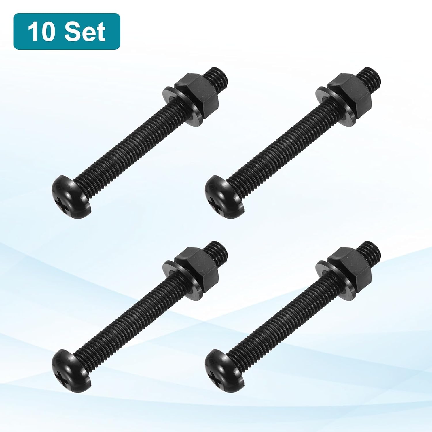 MECCANIXITY 10 Set M8x70mm Nylon PA66 Plastic Cross Round Head Screw Phillips Bolts Hex Nuts Flat Washers Assortment Kit, Metric Full Thread Bolt Fasteners for DIY Machine Assembly, Black