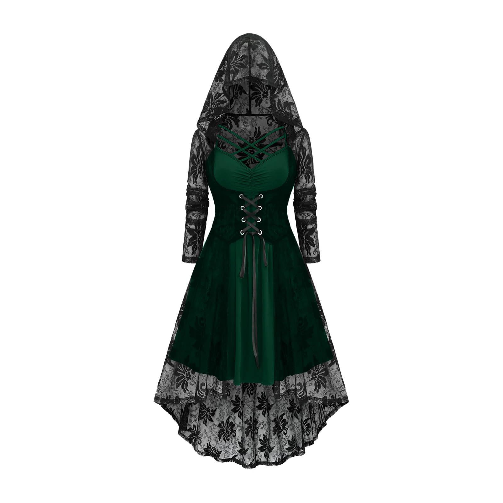 Meeyuioe Womens Halloween Gothic Dresses Plus Size A Line Y2K Hooded Dress Casual Off Shoulder Long Sleeve Party Evening Costumes Halloween Outfits for Women Green XL