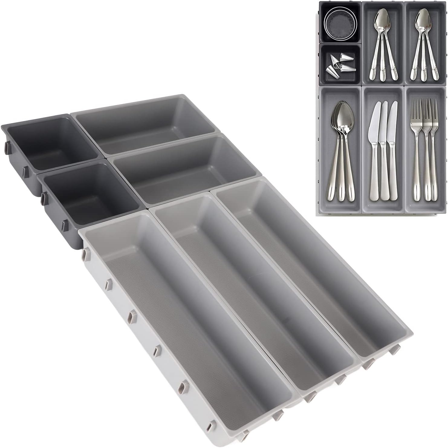 Restokki Sturdy Plastic Cutlery Drawer Organizer - Large Capacity Multi-Functional Utensil Storage Box for Forks and Spoons