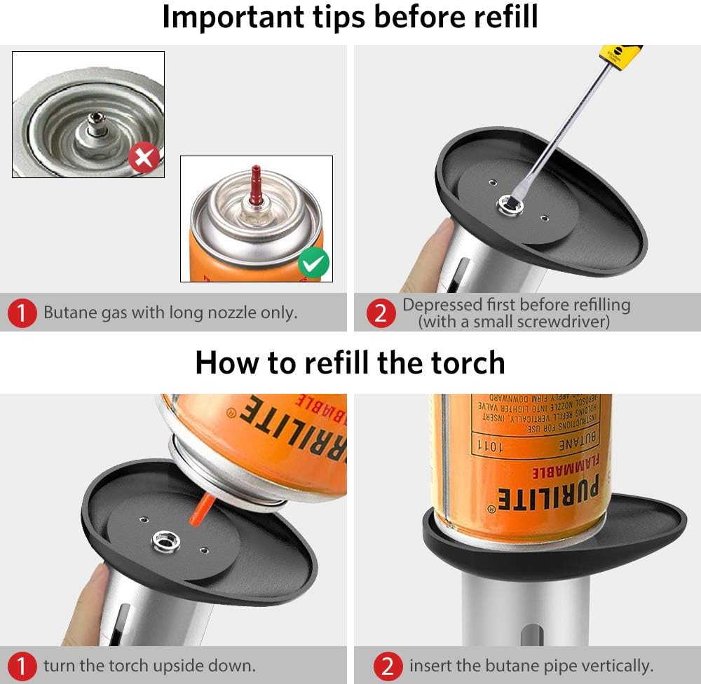 Butane Torch, Kollea Kitchen Blow Torch Refillable Cooking Torch Lighter with Safety Lock & Adjustable Flame for Brulee, Baking, BBQ, Soldering (Butane Fuel Not Included) (Silver)