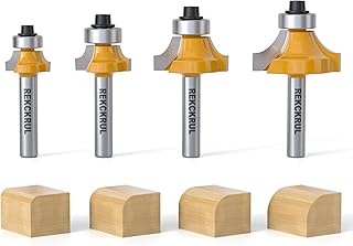 4-Piece Roundover Router Bit Set - 1/4" Shank, Carbide Inserts for Woodworking, Rounding Edges Bits: 1/8", 3/16", 1/4", 5/16" Radius