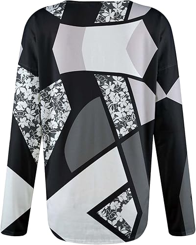 Miniatura 3 de GIANTHONG Sudadera casual de manga larga con solapa y media cremallera para mujer con estampado geométrico irregular a rayas