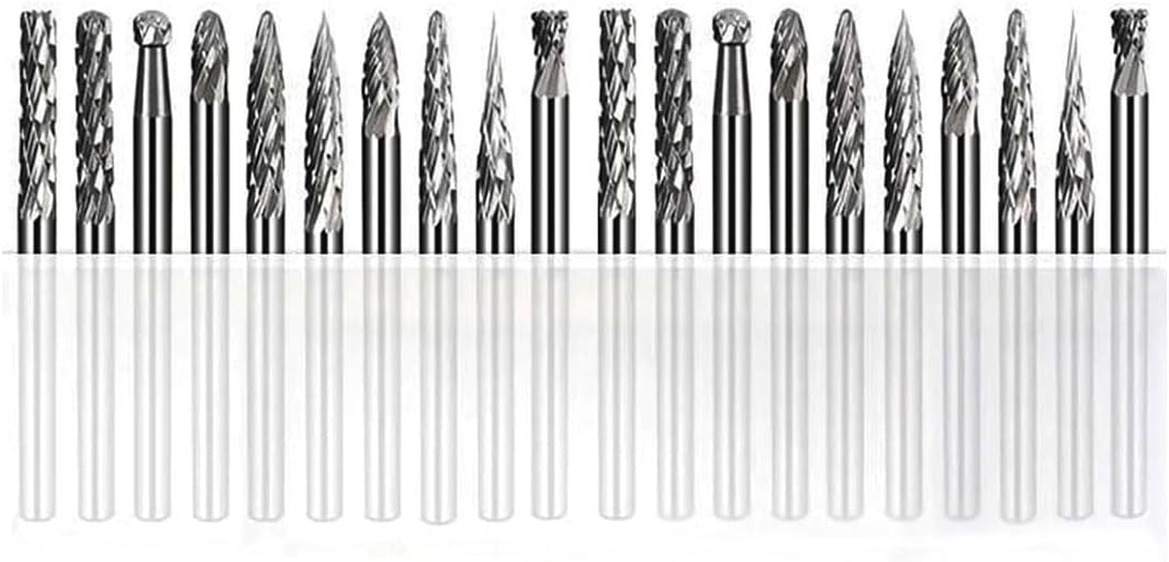 Luo ke 20 Pcs Aluminum Cutting Burr - 1/8" Shank Double Slot Tungsten Carbide Burs Engraving Bits Carbide File for Dremel Rotary Tools