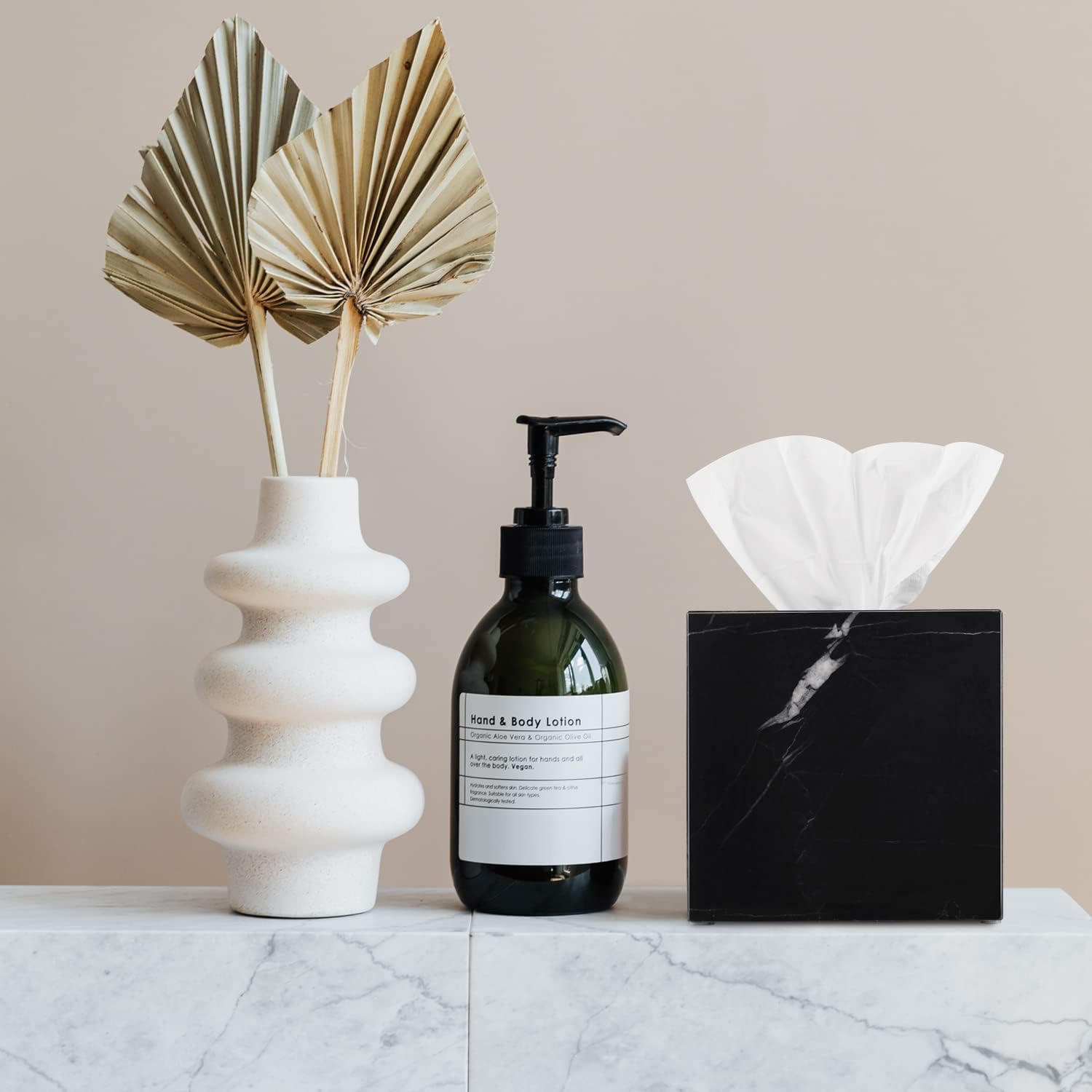 Natural Marble Tissue Box Cover, Exquisite Marble Square Tissue Box Holder, Elegant & Luxurious Decoration for Bathroom,Home & Office