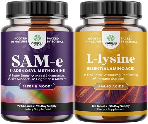 Paquete de suplemento cerebral nootrópico SAM-E puro y L lisina 1000 mg suplementos nutricionales – Suplemento de apoyo cerebral con S adenosil