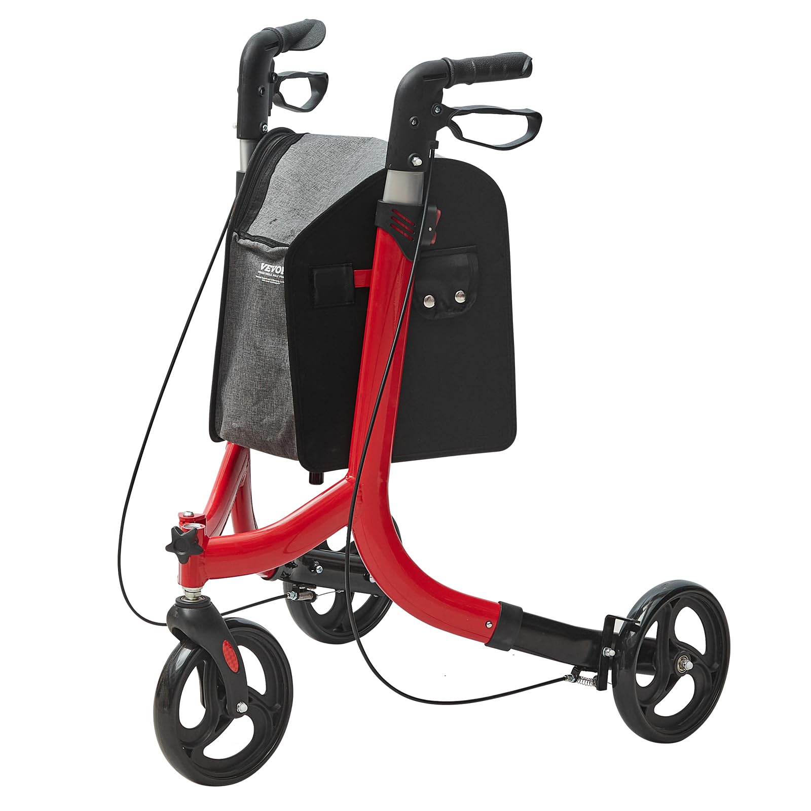 VEVOR 3 Wheels Rollator Walker for Seniors, Lightweight Aluminum Foldable Rolling Walker with Adjustable Handle, Outdoor Trio Mobility Walker with Large Wheels & Spacious Storage Bag, 260LBS Capacity