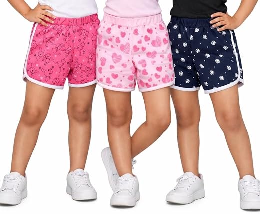 Chandrika Girls Regular Fit Cotton Shorts - Pack of 3