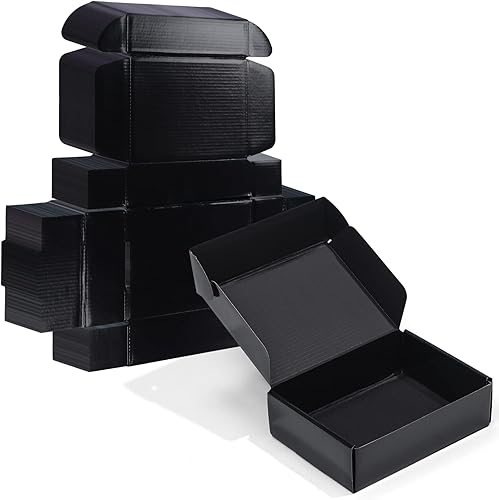 Miniatura 10 de ZBEIVAN Cajas de envío pequeñas negras de 8 x 6 x 4, 20 paquetes de cajas de cartón corrugado para embalaje de regalos de pequeñas empresas con tapas