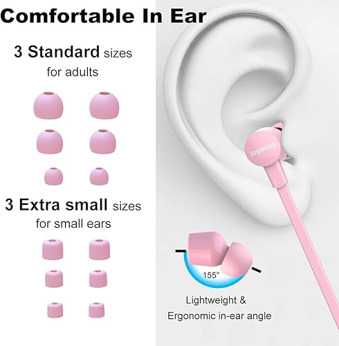 Miniatura 2 de Joymiso - Auriculares sin enredos para niños y mujeres, orejas pequeñas con funda, cómodos y ligeros, auriculares con cable plano, auriculares con
