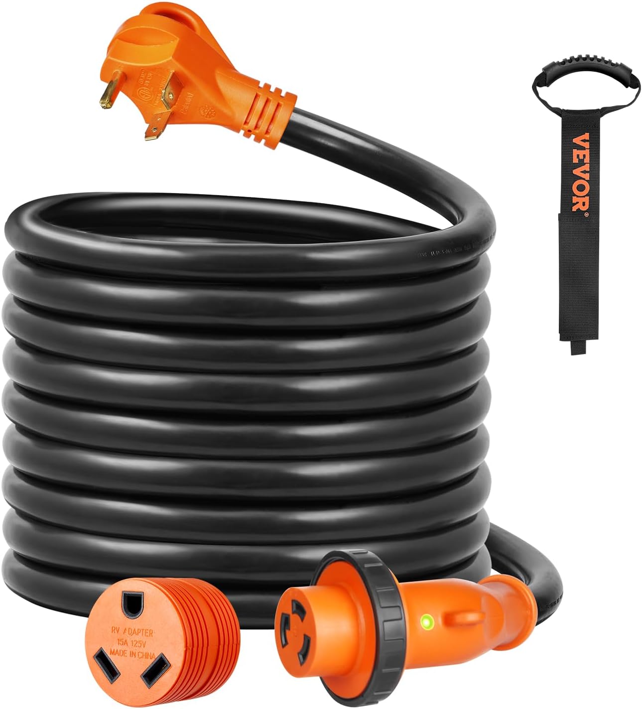 VEVOR 25 Feet RV Power Cord, 30 Amp, Heavy Duty STW 3 * 10AWG Generator Cord, NEMA TT-30P Male NEMA L5-30R Female Plug, for RVs, ETL Listed