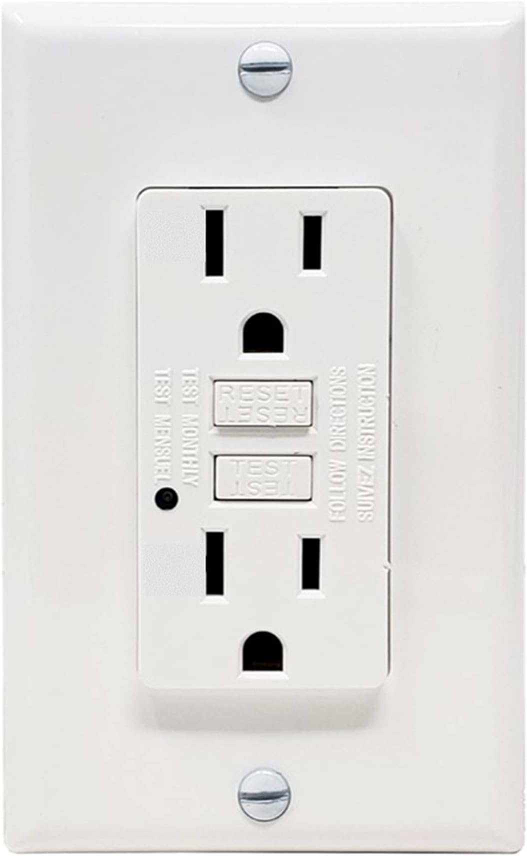 TEKLECTRIC - GFCI Receptacle 15A 125V Tamper Resistant + Wall Plate - GFCI Outlet 15 AMP 125 VOLT Grounded - Wall Plate and Screws Included WHITE