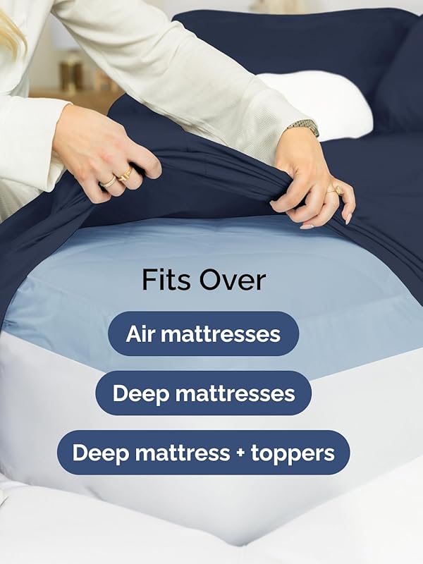 Extra Deep Queen Sheet Set - 6 Piece Breathable and Cooling Sheets - Hotel Luxury Bedding for Women, Men, Kids & Teens - Easy & Secure Fit - Soft, Wrinkle Free & Comfy - Extra Deep Pockets - Navy Blue by CGK Unlimited - Image 6