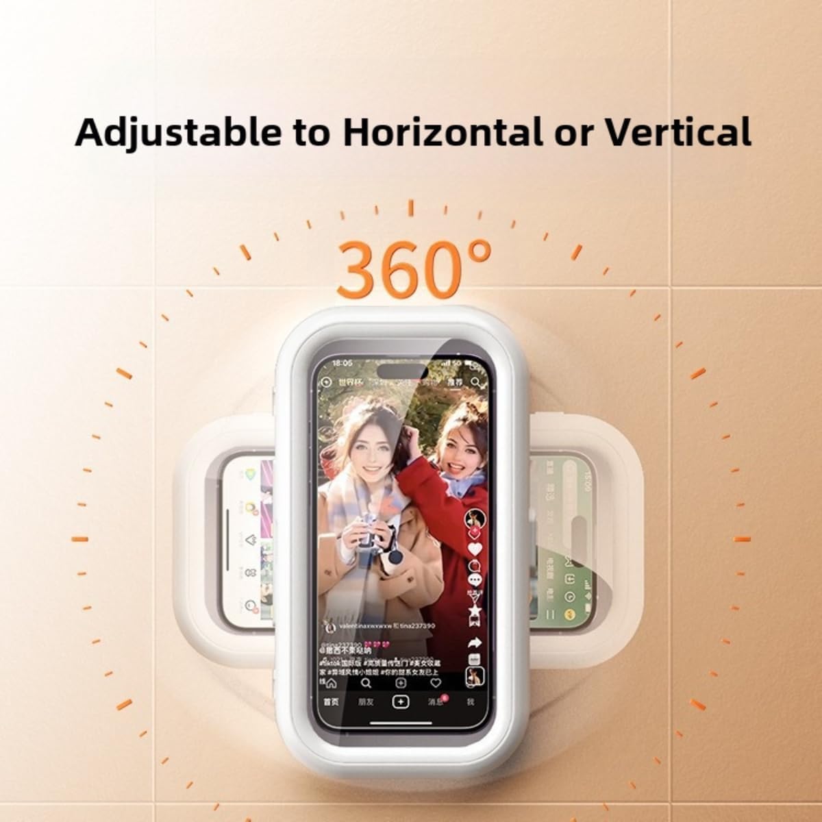 Upgraded Universal Shower Phone Holder - 360° Rotatable & Extendable Waterproof Phone Case Mount with Suction Cup & Adhesive, Anti-Fog Clear Cover for iPhone, Most Phones Up to 7 Inch (White)