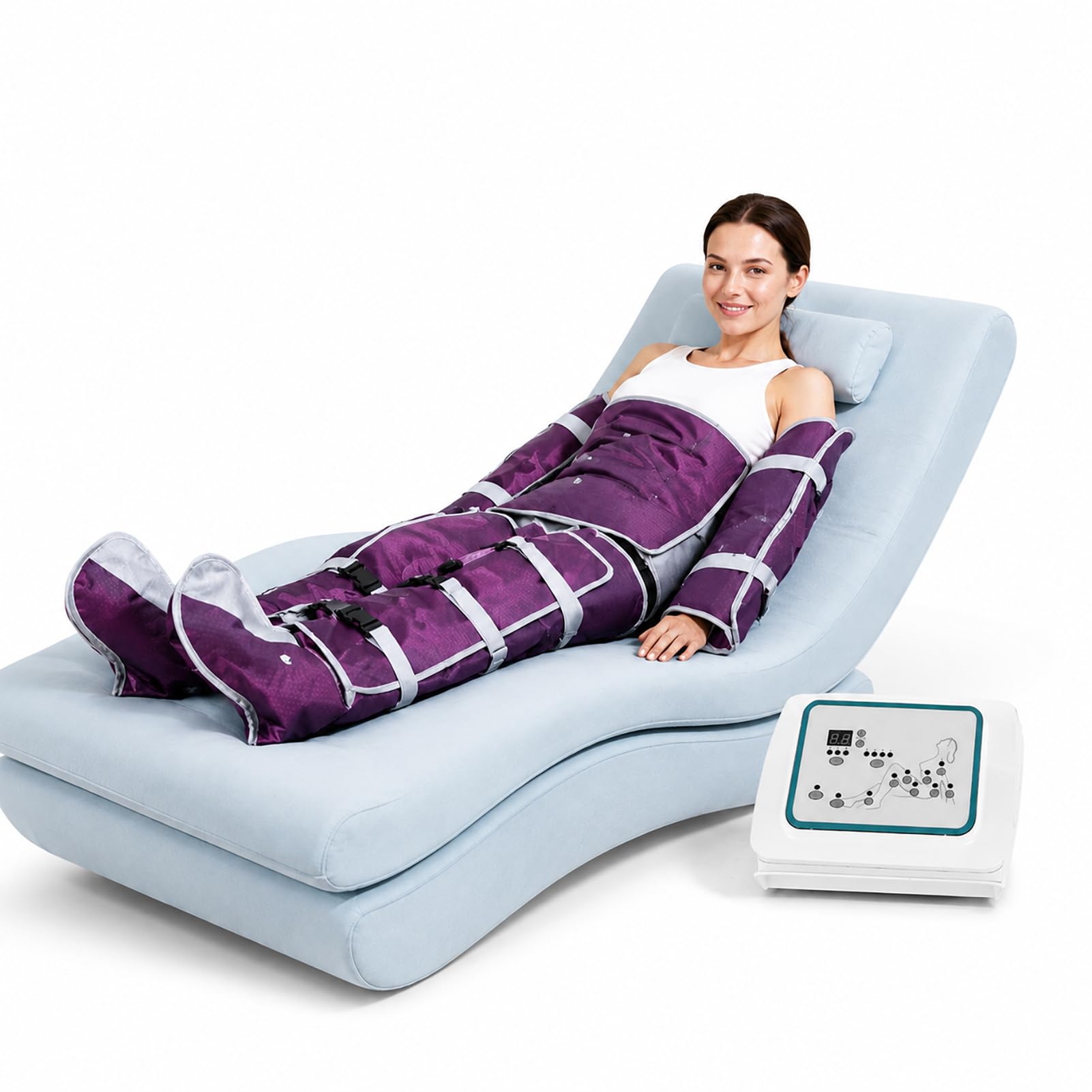 Botas Presoterapia Profesionales, Máquina de Compresión Con 16 Airbags | Equipo de Masaje Para Piernas, Abdomen y Cuerpo De Aire, 4 Programas y 3 Presiones Ajustables Para Uso Doméstico