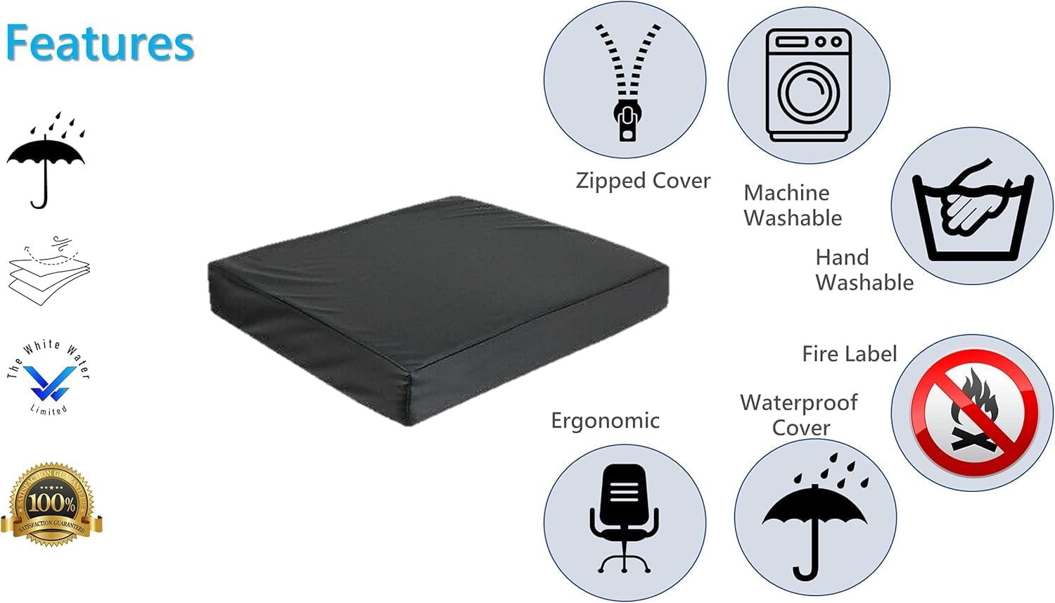 Cojín ortopédico de asiento para silla de ruedas para alivio de la presión para la salud de la columna vertebral, dolor de espalda baja, coxis, silla de oficina, asiento de coche, funda impermeable