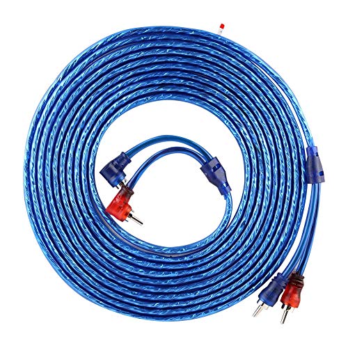 PODSJD Cable de 5 metros para coche, azul transparente - Audio de alta fidelidad, ultra flexible y doble apantallamiento para señal sin pérdidas, ideal para sistemas de sonido