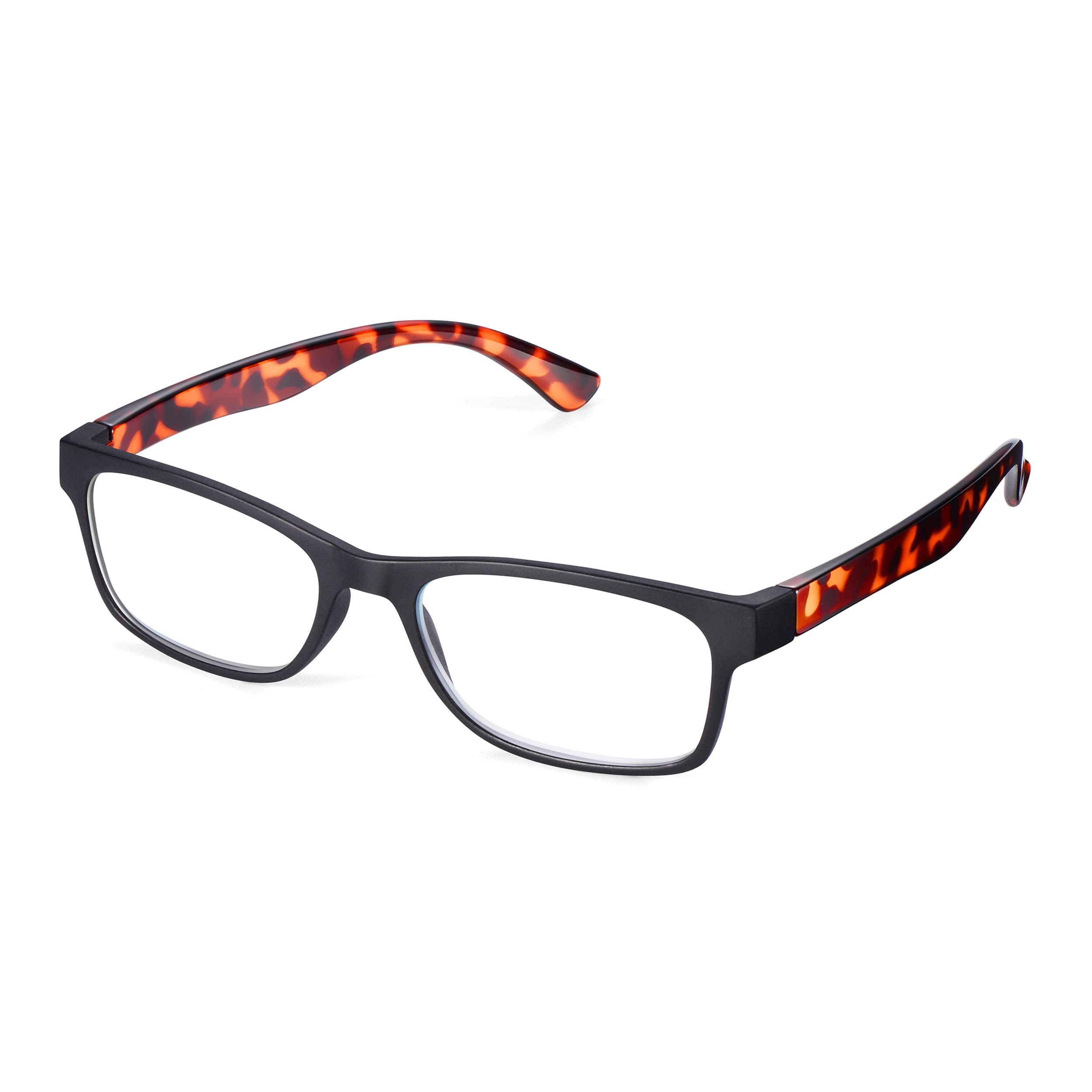 Read Optics Unisex Black & Tort Reading Glasses +2.5, Mens Womens Non Prescription, Rectangular Ready To Wear Readers In Black & Brown Tortoiseshell
