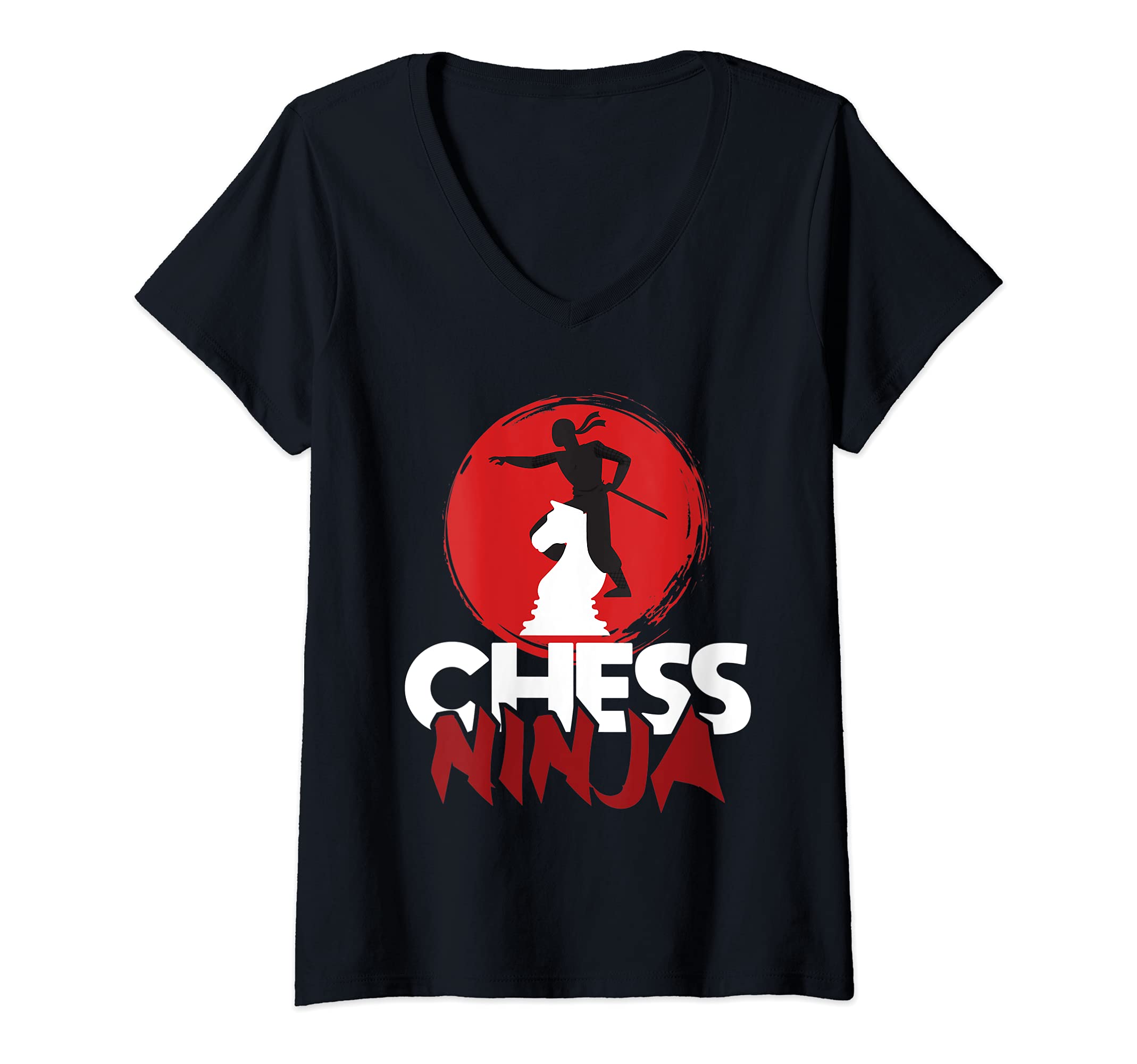 Womens Chess Ninja - Funny Chess Player Chess Lover V-Neck T-Shirt, Black