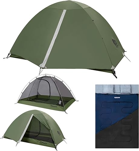 Tienda de mochilero para 2 personas para acampar y saco de dormir doble