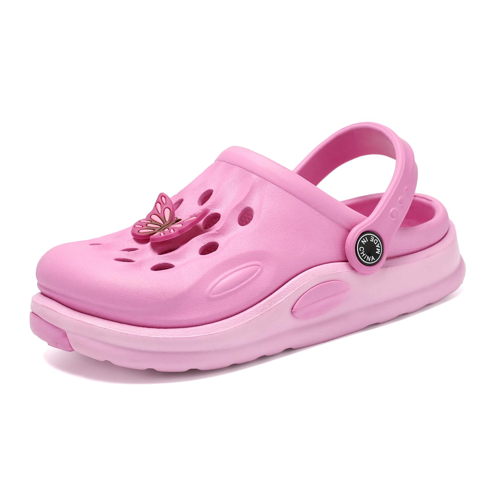 RiverValley Cute Toddler Water Clogs Lightweight Summer Garden Shoes Slip on Cartoon Durable Infant Slide Slippers for Boys Girls Beach Pool Outdoor Kids Sandals Pink