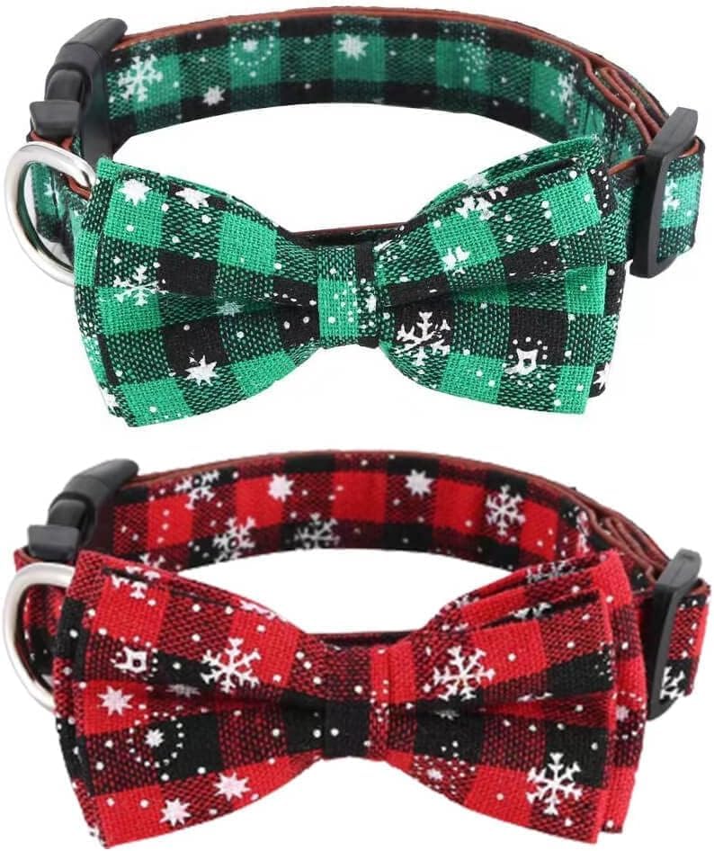 Asvin Weihnachten Hundehalsband, mit Hunde Fliege Abnehmbarer, Weich und Bequem Hunde Halsband Einstellbar, für Wenige Mittlere und Große Hunde