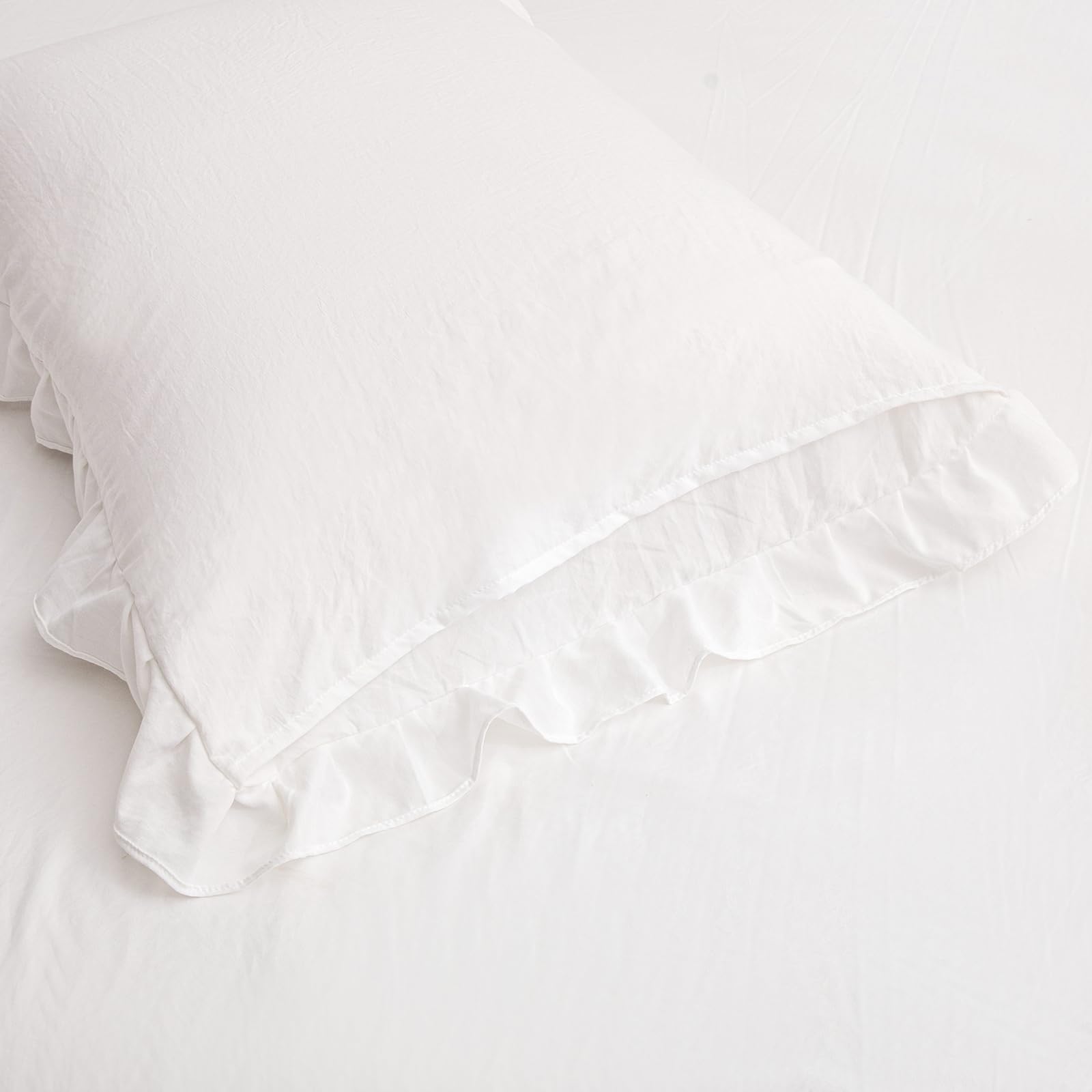 Herside White Ruffle Pillowcases Set of 2 Boho Pillowcases Shabby Chic Ruffle Lace Design Soft Farmhouse Pillow Cover 2 Pack (White,50x75 cm) - Image 4