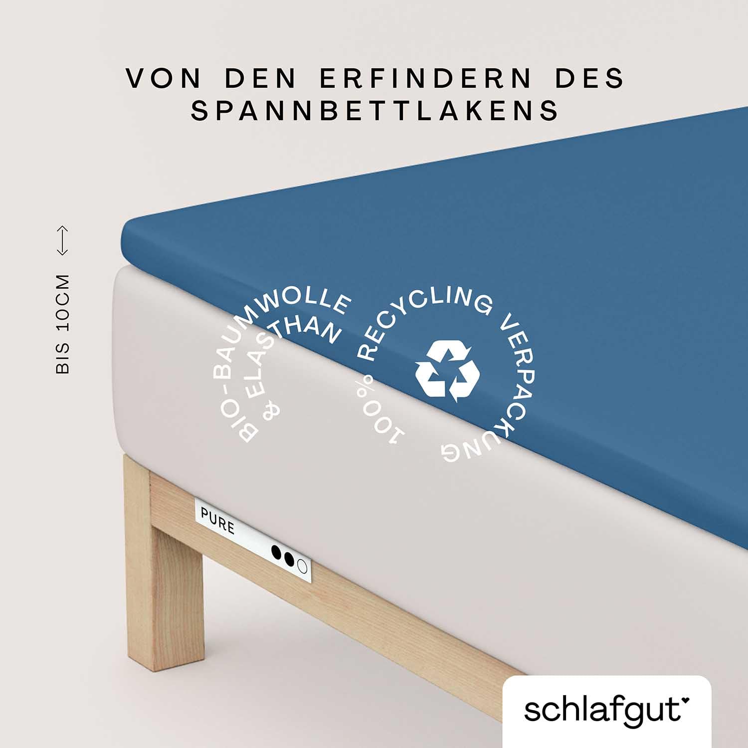 schlafgut Pure Topper Spannbettlaken 140x200 cm Bio-Baumwolle, Blue Mid