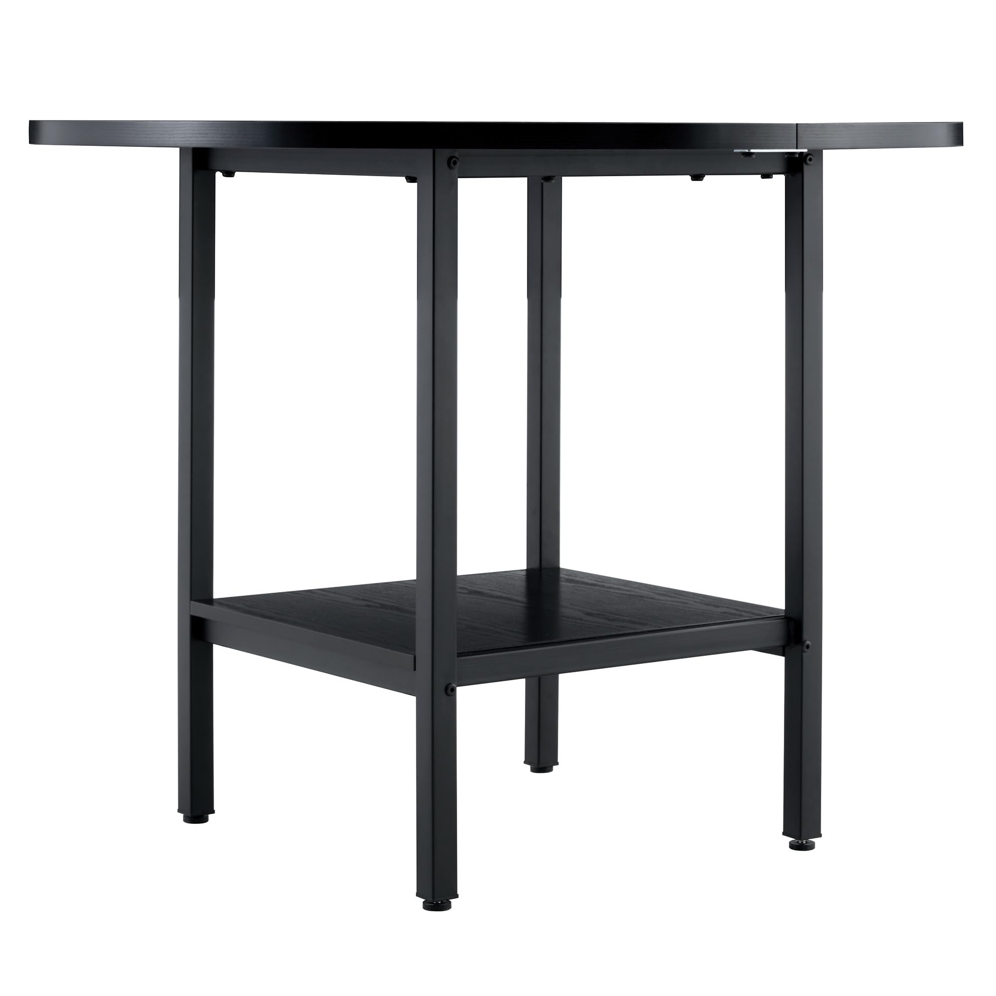TIZZ Moderno tavolo da pranzo rotondo con ripiano portaoggetti, venature del legno nero e telaio in metallo nero, per 4-6 persone, ideale per cucina, sala da pranzo e piccoli spazi